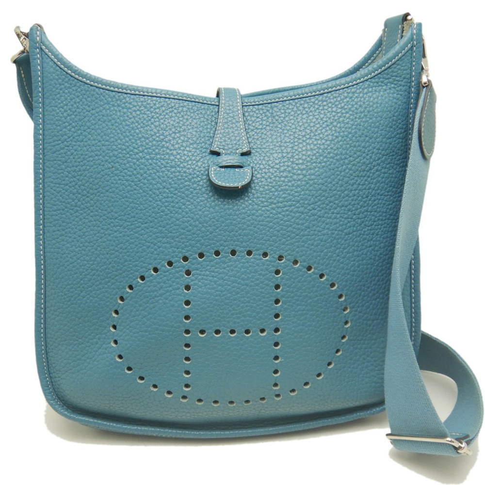 HERMES Evelyne 3PM Shoulder Bag, Taurillon Clemence Leather, Blue Jean, Women...